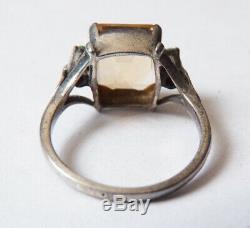 Old Ring Solid Silver + Citrine Emerald + Art Deco Silver Ring