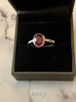 Old Ring Solid Silver/White Gold Solitaire Ruby Genuine Size 55