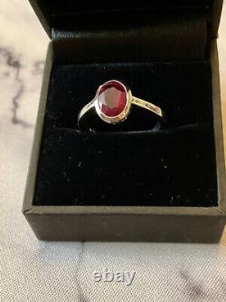 Old Ring Solid Silver/White Gold Solitaire Ruby Genuine Size 55