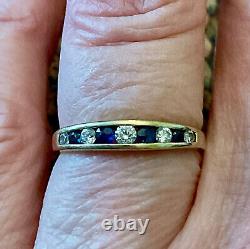 Old Ring with Genuine Sapphires Solid Silver and 9 Carat Gold Size 53