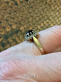 Old Ring with Natural Sapphire Diamonds Sterling Silver/9 Carat Gold Size 51