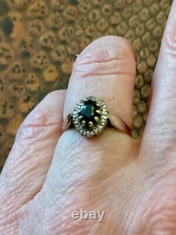 Old Ring with Natural Sapphire Diamonds Sterling Silver/9 Carat Gold Size 51