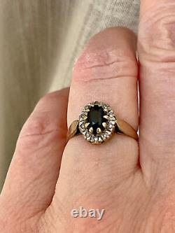 Old Ring with Natural Sapphire Diamonds Sterling Silver/9 Carat Gold Size 51