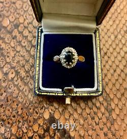 Old Ring with Natural Sapphire Diamonds Sterling Silver/9 Carat Gold Size 51