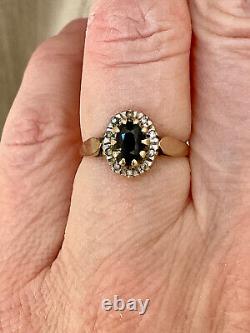 Old Ring with Natural Sapphire Diamonds Sterling Silver/9 Carat Gold Size 51