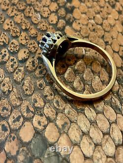 Old Ring with Natural Sapphire Diamonds Sterling Silver/9 Carat Gold Size 51