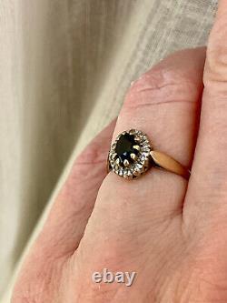 Old Ring with Natural Sapphire Diamonds Sterling Silver/9 Carat Gold Size 51