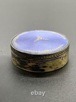 Old Round Box in Solid Silver Gilt Minerva Hallmark Enamelled Mo P Fort