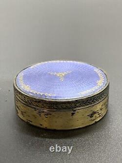 Old Round Box in Solid Silver Gilt Minerva Hallmark Enamelled Mo P Fort