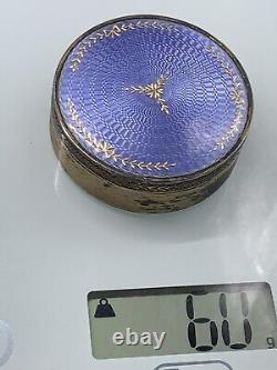 Old Round Box in Solid Silver Gilt Minerva Hallmark Enamelled Mo P Fort