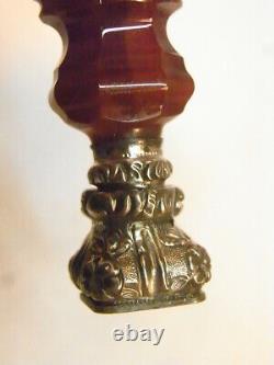 Old Seal Silver Cachet Massif Pierre Agate Monogram Silver Cire Stamp