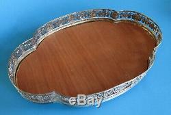 Old Service Tray Solid Silver Miner Interior Wood