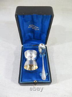 Old Set Coquetier Et Sa Cuillere Argent Massif Diabolo Vermeil + Ecrin