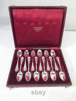 Old Set of 12 Small Solid Silver Coffee Mocha Spoons in Their Case