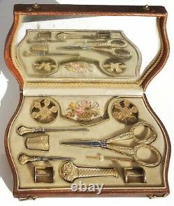 Old Sewing Kit Gold Silver Embroidery Scissors Sewing Gilt Case