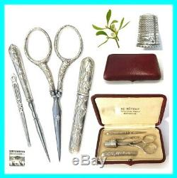 Old Sewing Kit Silver Scissors Embroidery Sewing Art Nouveau Jewel