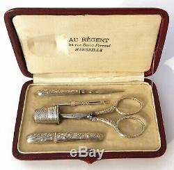 Old Sewing Kit Silver Scissors Embroidery Sewing Art Nouveau Jewel
