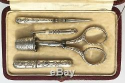 Old Sewing Kit Silver Scissors Embroidery Sewing Art Nouveau Jewel