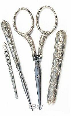 Old Sewing Kit Silver Scissors Embroidery Sewing Art Nouveau Jewel