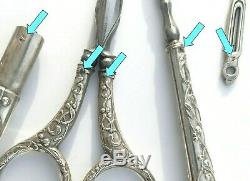 Old Sewing Kit Silver Scissors Embroidery Sewing Art Nouveau Jewel