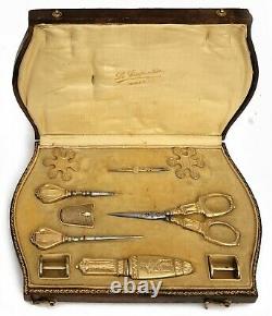 Old Sewing Necessary Argent Vermeil Scissors Embroidery Scissors With Coutre Case