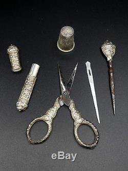 Old Sewing Set Sterling Silver Charles X XIX Antique Sewing Set