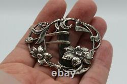 Old Silver Belt Buckle Massive Decor Floral Art Nouveau 1900