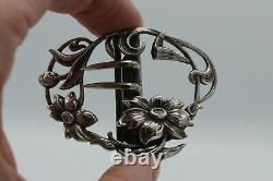 Old Silver Belt Buckle Massive Decor Floral Art Nouveau 1900