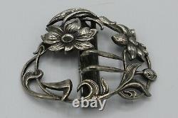 Old Silver Belt Buckle Massive Decor Floral Art Nouveau 1900