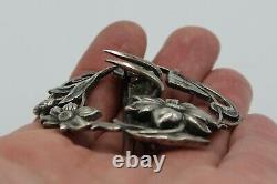 Old Silver Belt Buckle Massive Decor Floral Art Nouveau 1900