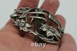 Old Silver Belt Buckle Massive Decor Floral Art Nouveau 1900