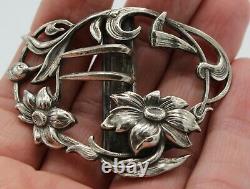 Old Silver Belt Buckle Massive Decor Floral Art Nouveau 1900