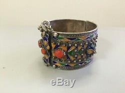 Old Silver Berber Kabyle Coral Enamel Bangle Algeria Morocco