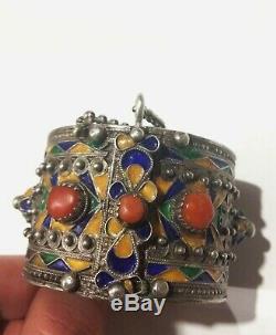 Old Silver Berber Kabyle Coral Enamel Bangle Algeria Morocco