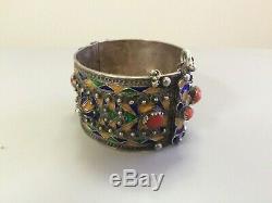 Old Silver Berber Kabyle Coral Enamel Bangle Algeria Morocco