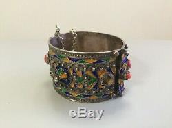 Old Silver Berber Kabyle Coral Enamel Bangle Algeria Morocco