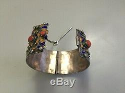 Old Silver Berber Kabyle Coral Enamel Bangle Algeria Morocco