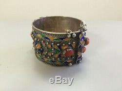 Old Silver Berber Kabyle Coral Enamel Bangle Algeria Morocco