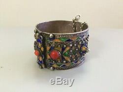 Old Silver Berber Kabyle Coral Enamel Bangle Algeria Morocco