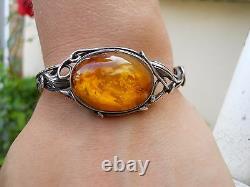 Old Silver Bracelet And Amber Color Honey Style Art Nouveau 1900