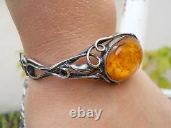 Old Silver Bracelet And Amber Color Honey Style Art Nouveau 1900