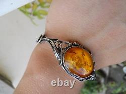 Old Silver Bracelet And Amber Color Honey Style Art Nouveau 1900