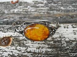 Old Silver Bracelet And Amber Color Honey Style Art Nouveau 1900