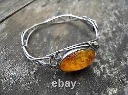 Old Silver Bracelet And Amber Color Honey Style Art Nouveau 1900