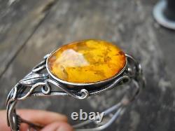 Old Silver Bracelet And Amber Color Honey Style Art Nouveau 1900
