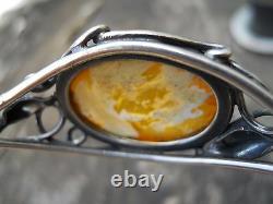 Old Silver Bracelet And Amber Color Honey Style Art Nouveau 1900