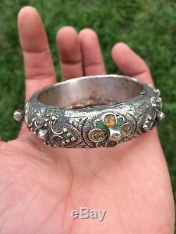 Old Silver Bracelet Enamels Morocco Gem Berber Amazigh Nineteenth