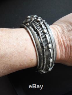 Old Silver Bracelet Massive Ethnic Origin, Vintage Silver Cuff, Yemen