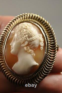 Old Silver Brooch Ancient Massive Shell Cameo Solid Silver