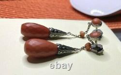 Old Silver Earrings With Faceted Coral